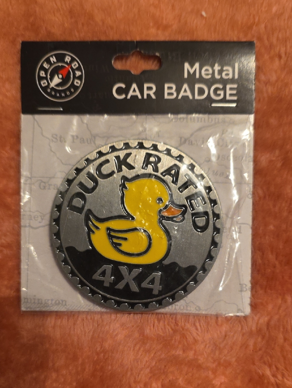 Open Road Brands Yellow Duckrated 4x4 Metal Car Badge